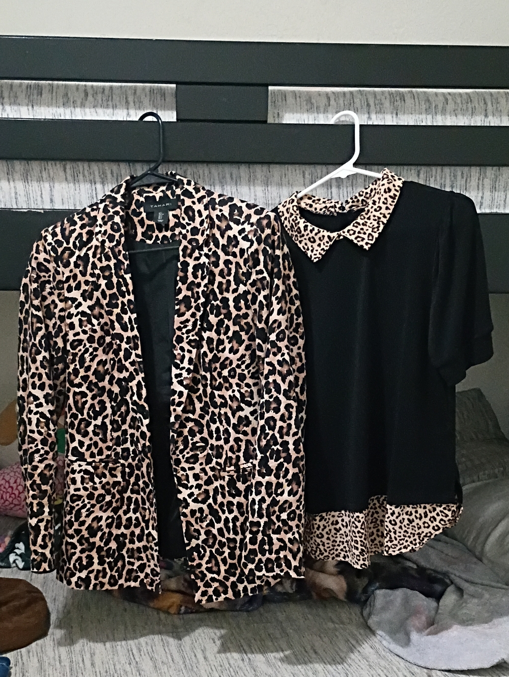 Set Of Two Leopard Print Blazer & Leopard Collared Blouse